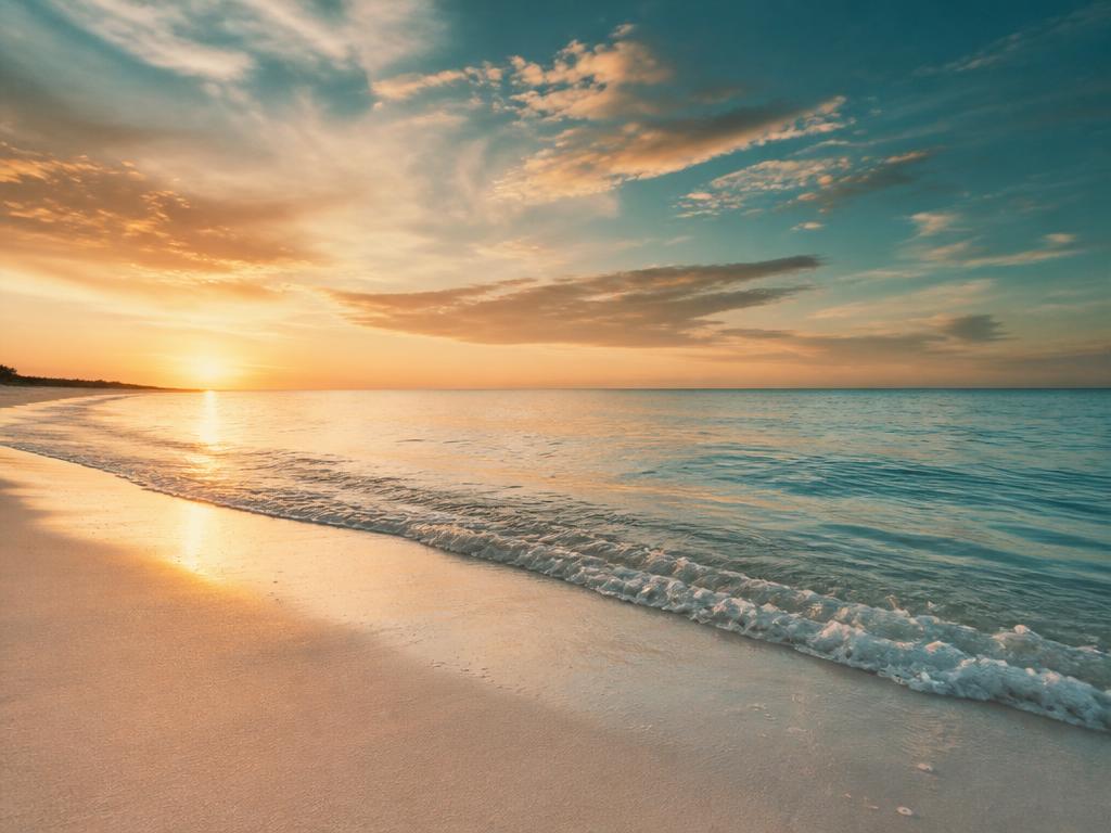 Calm beach at golden hour