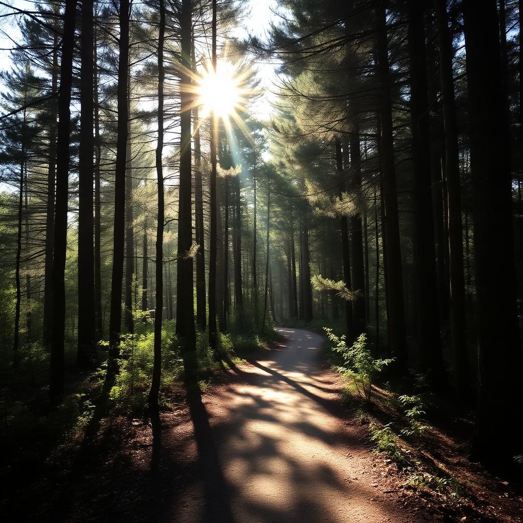 Sunlit North Carolina pine trail