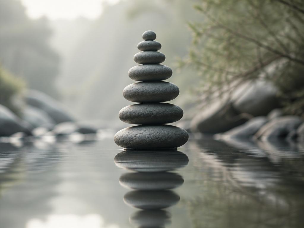 Balanced zen stones in calm water